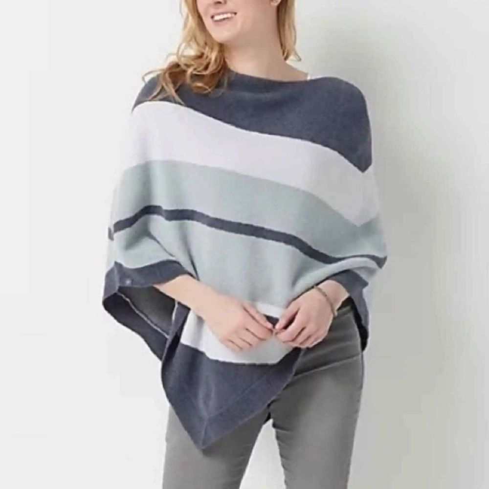 Barefoot Dreams CozyChic Ultra Lite Poncho Women Sz OS Striped Gray Cabincore